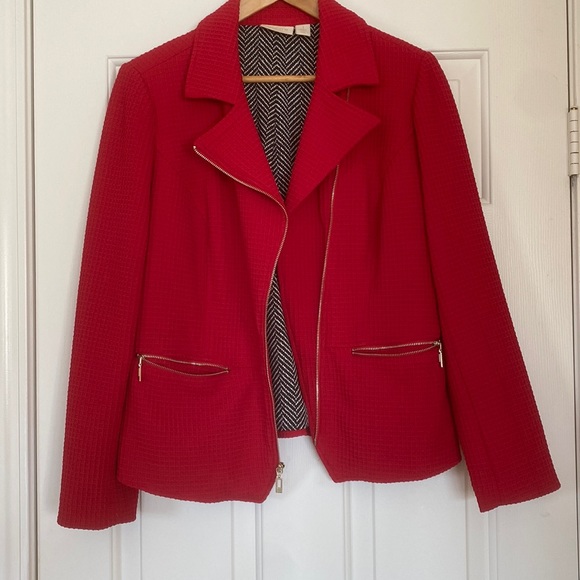 Chicos red lined knit moto style jacket - Picture 3 of 10